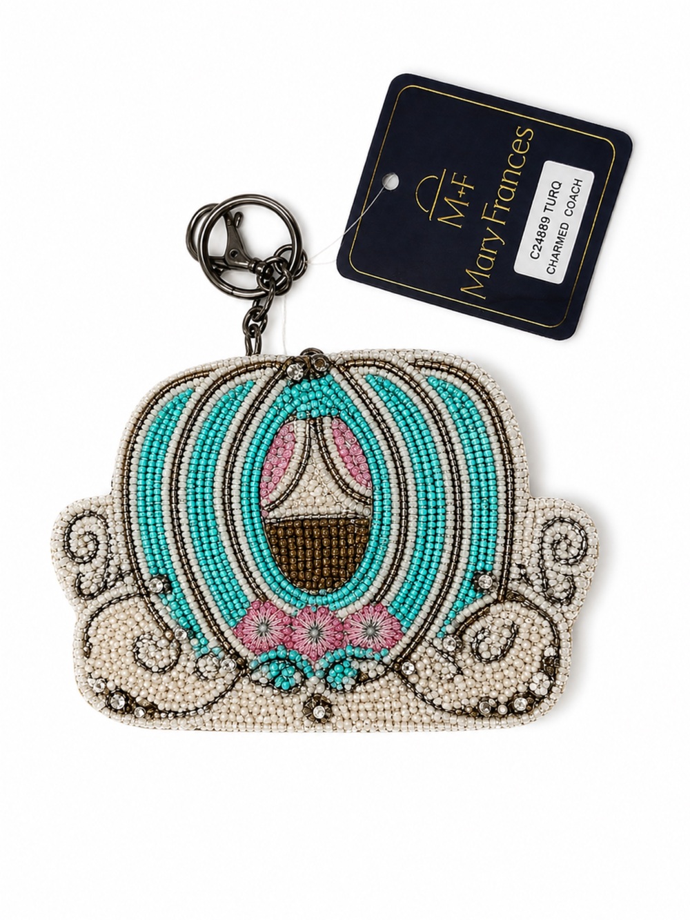 NWT Mary Frances Charmed Coach Cinderella Pumpkin Carriage Beaded Coin Purse Key